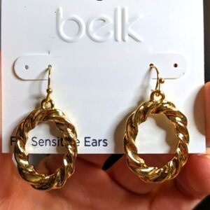 Belk Gold Tone‎ Rope Hoops for Sensitive Ears